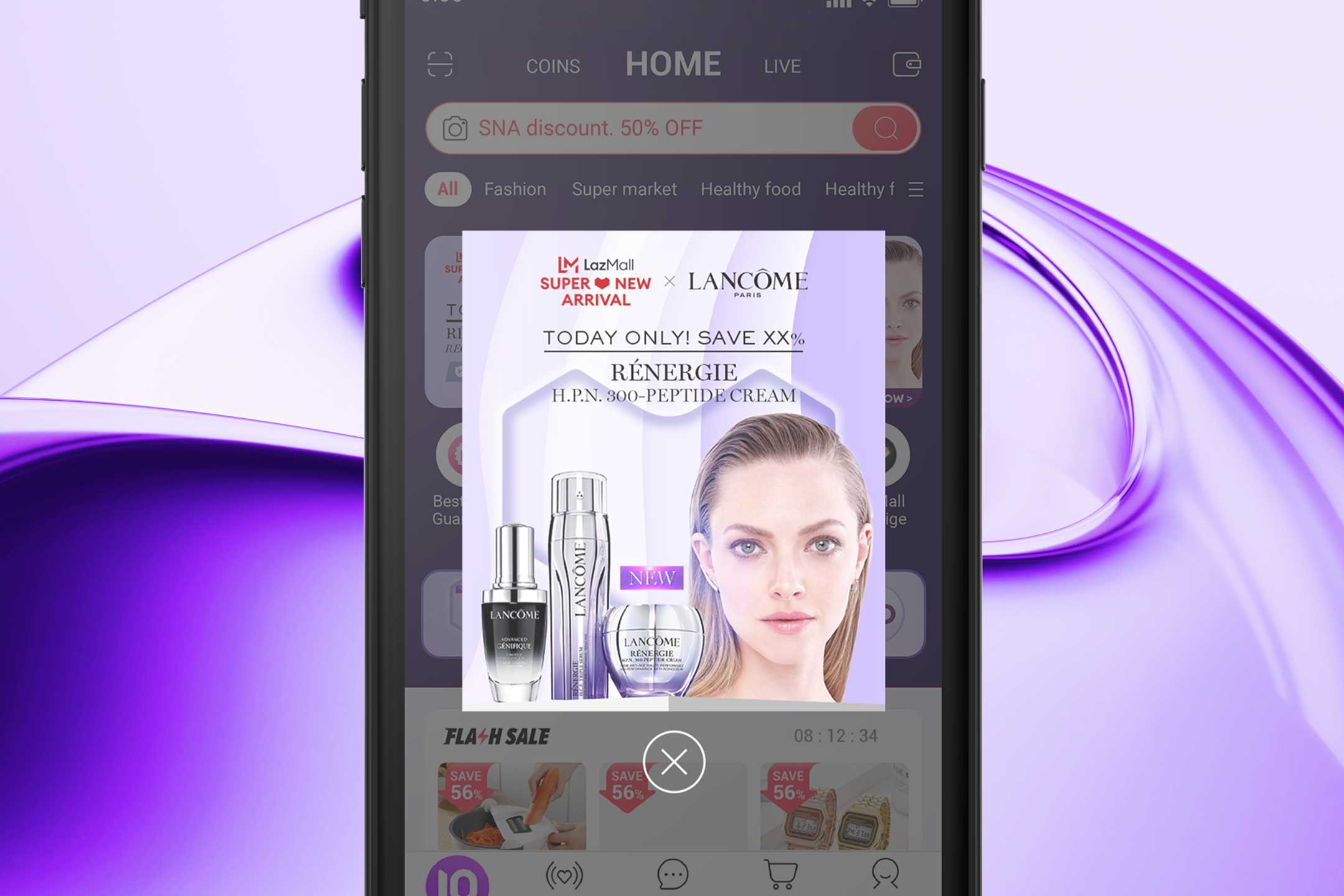 lancome x lazada pop-up banner design on iphone 8 mockup