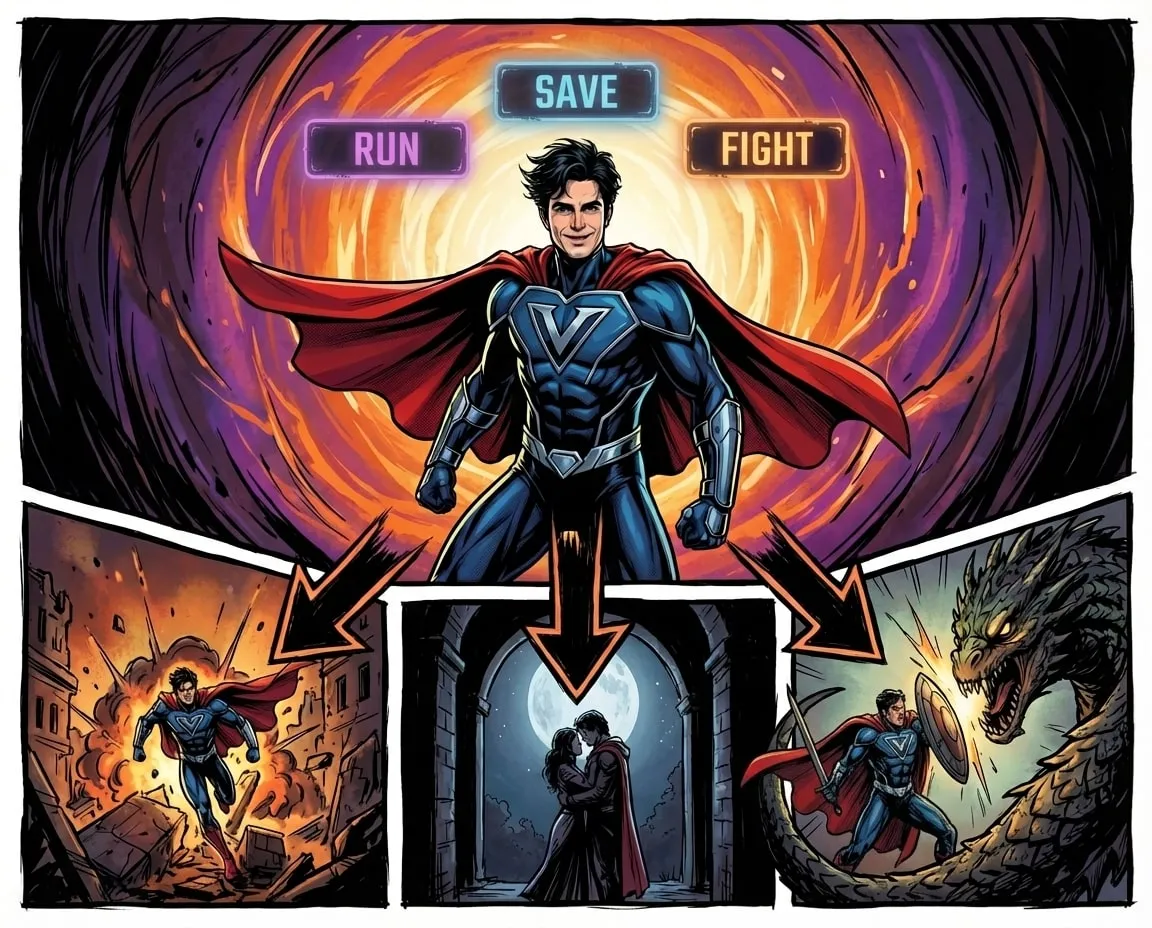 The hero with on the back a pullman and a rocket