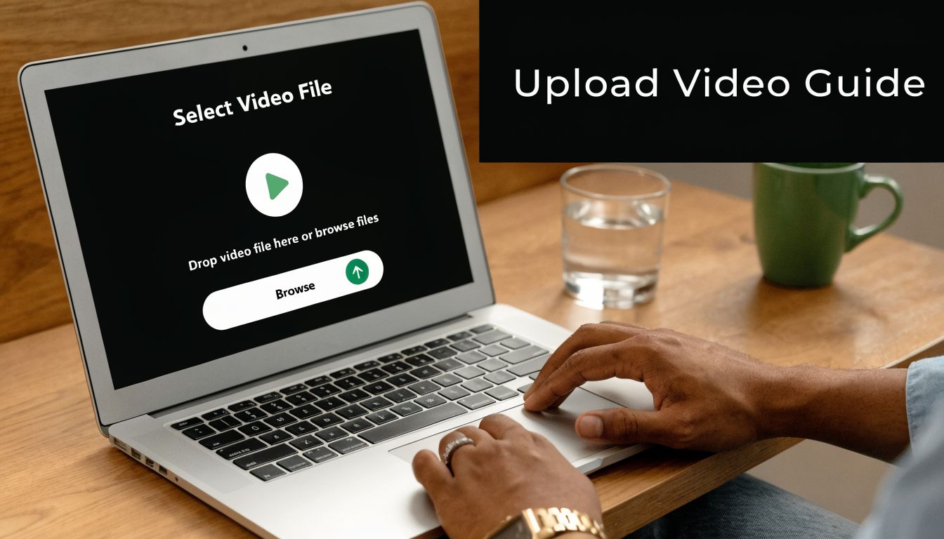 A person using a laptop to upload a video file for a post on LinkedIn.