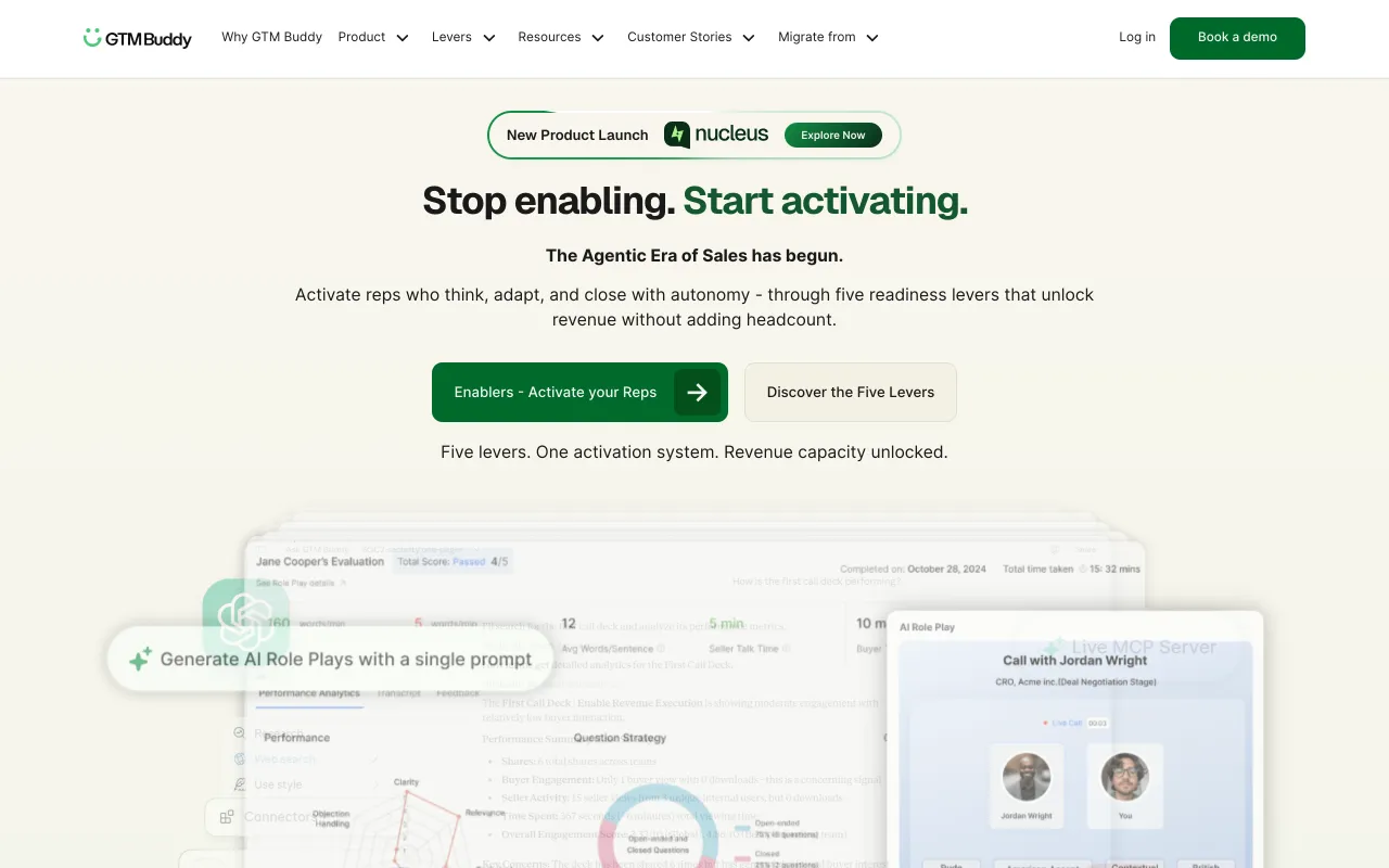 GTM Buddy homepage - AI content delivery and revenue enablement
