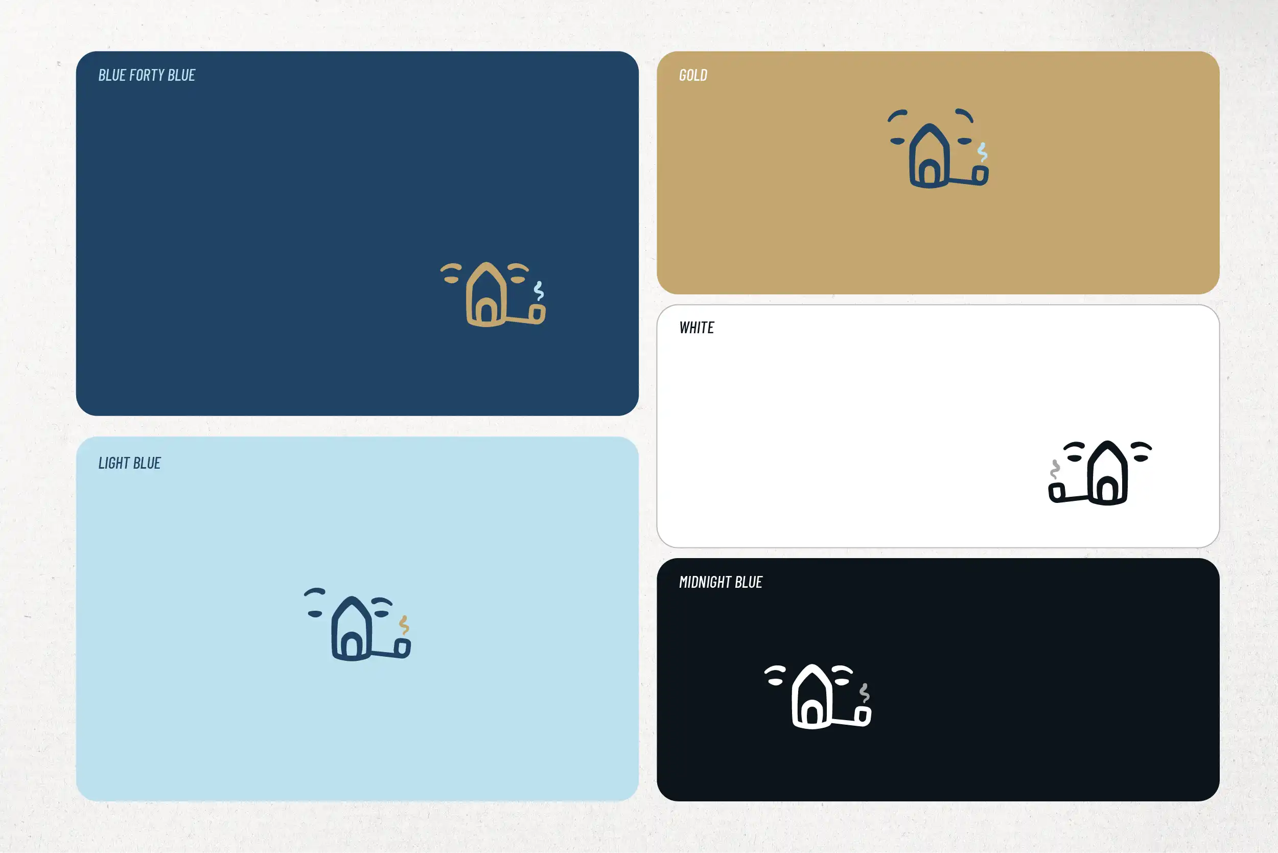 Blue Forty brand color palette featuring dark blue, light blue, gold, white, and navy blue tones.