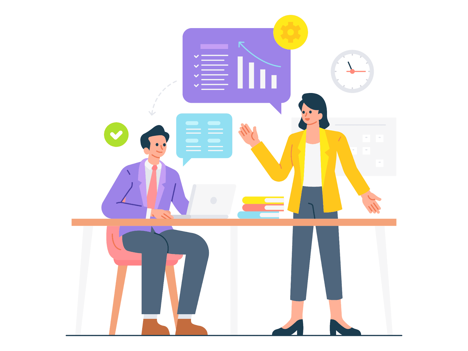 Two marketers reviewing creator campaign performance analytics and workflow on a laptop