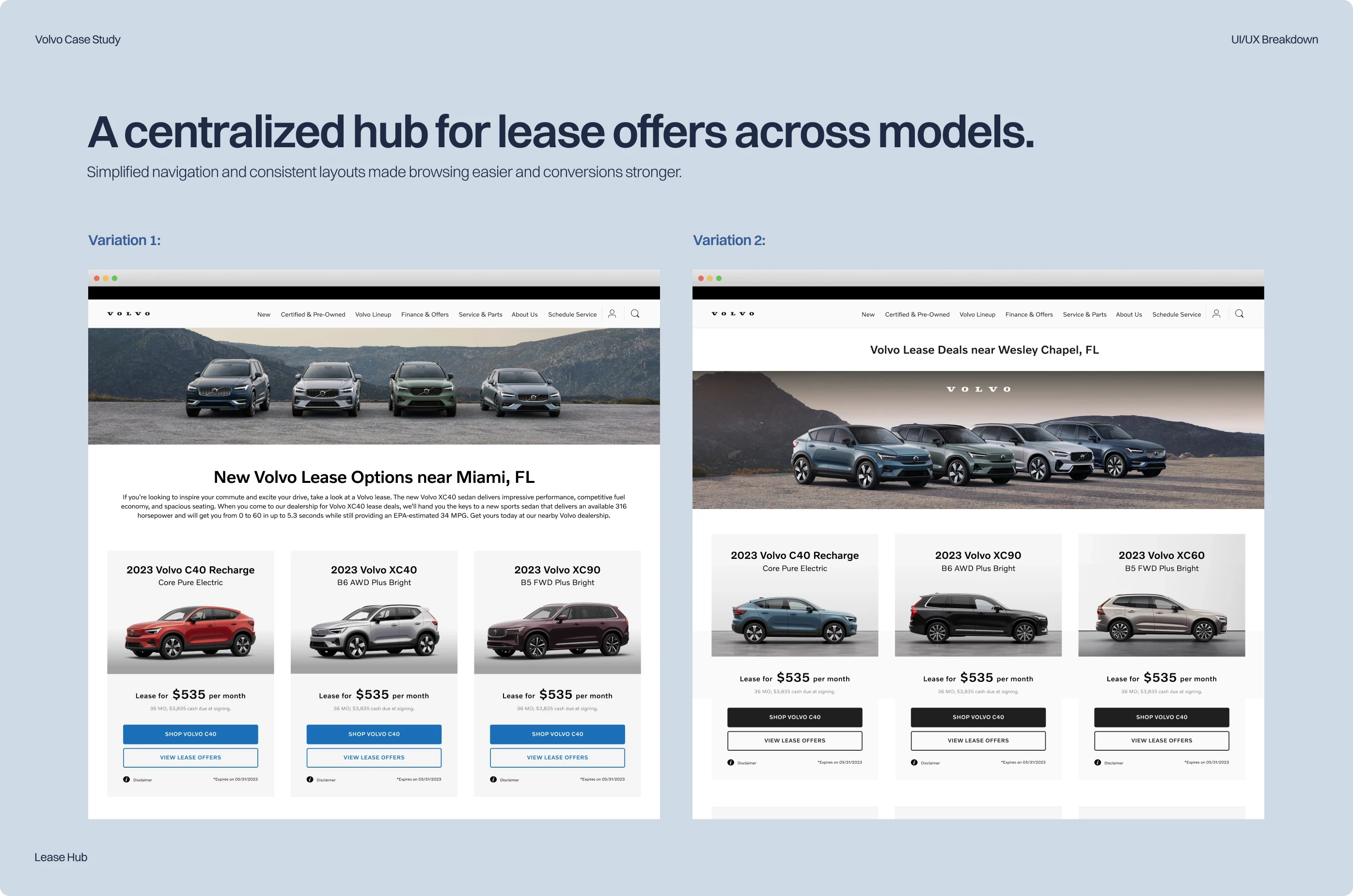 Volvo — Lease hub page design showcase — Digital product design