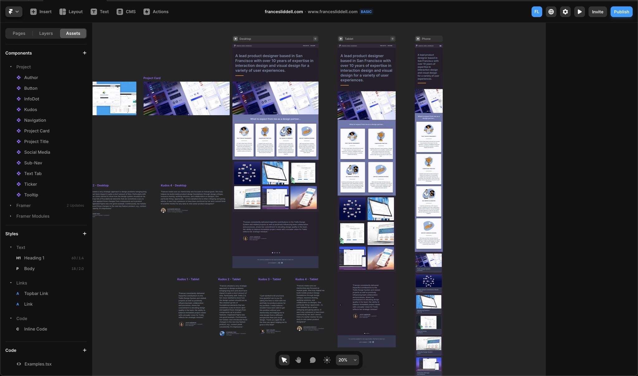 Screenshot of Framer workspace