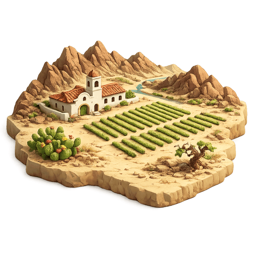 Artistic illustration of the Coahuila wine region.