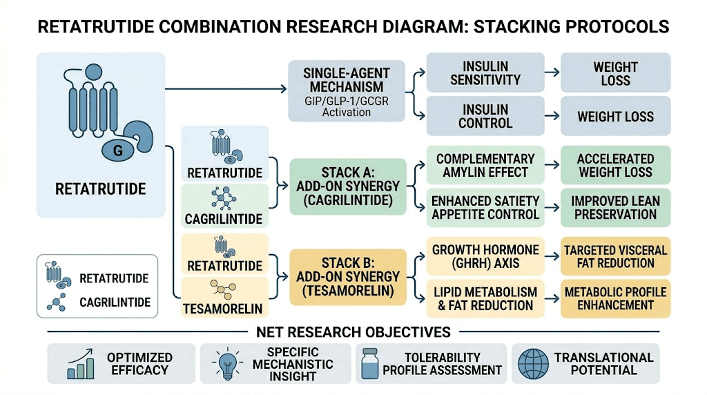 Retatrutide stacking protocols with cagrilintide and tesamorelin for research