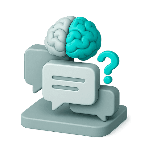 Brain in speech bubble with question mark