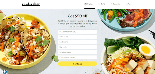 Sunbasket subscription meal delivery service landing page with order form