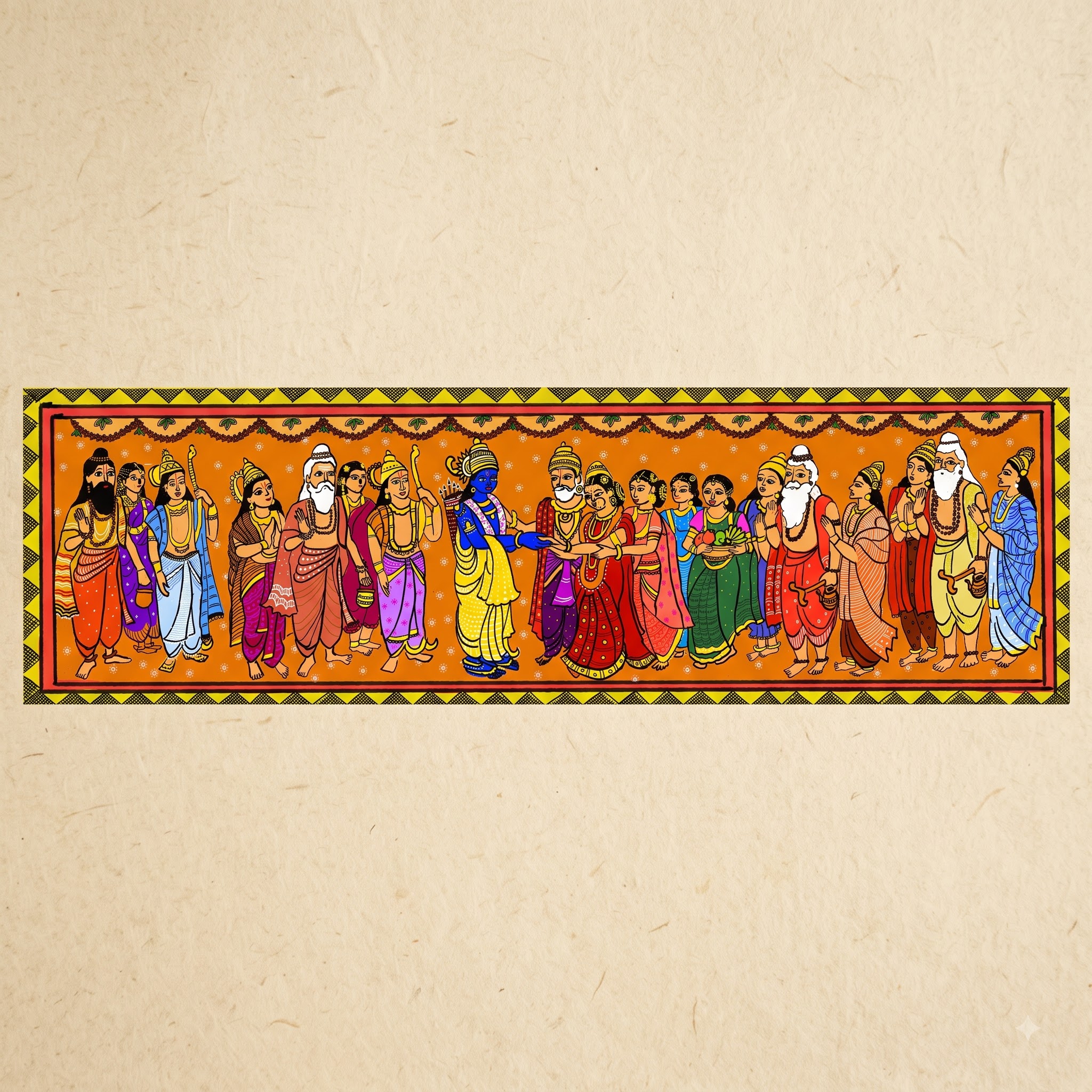 Madhubani-inspired illustration from Valmiki Ramayan Demystified — wedding procession