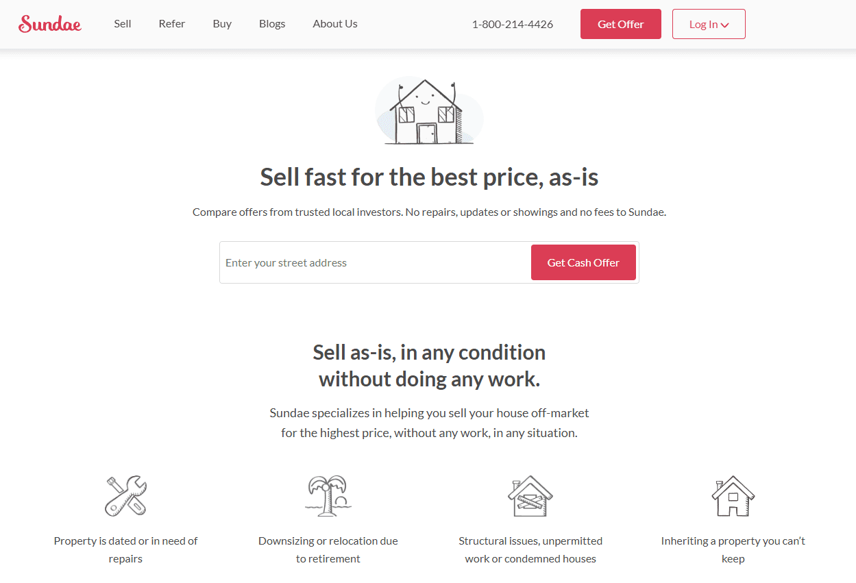 a real estate landing page example from the Sundae