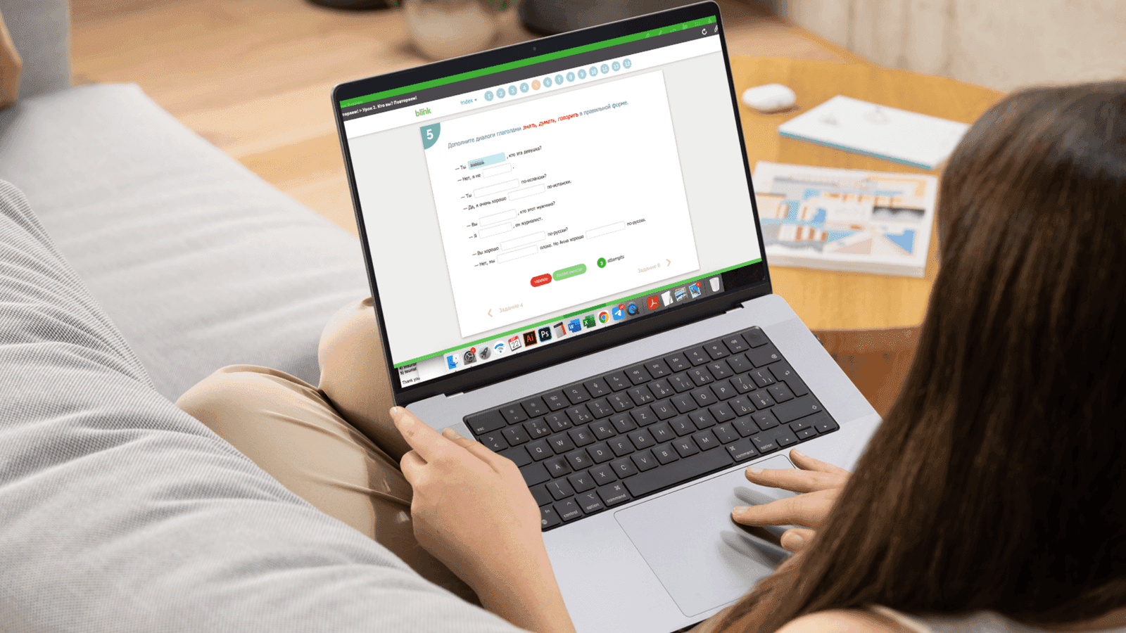 Woman Using Laptop - Russian Learning App