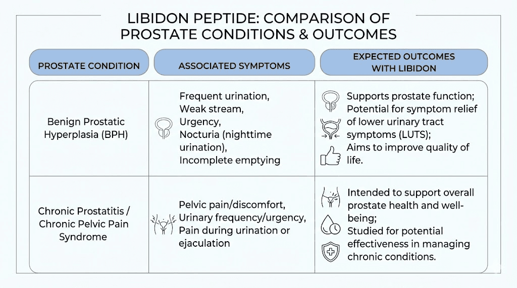 Prostate conditions treated by Libidon peptide bioregulator overview