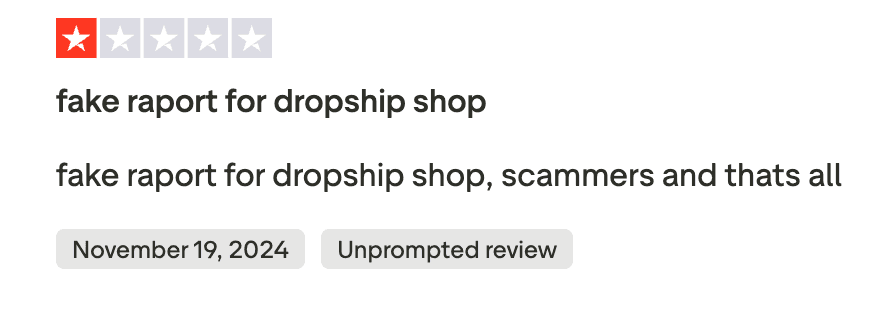 Negative Trustpilot review calling PPSPY reports fake