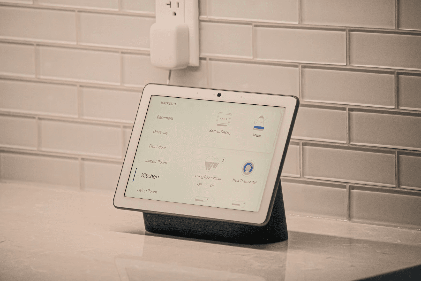 Smart home display showing kitchen controls