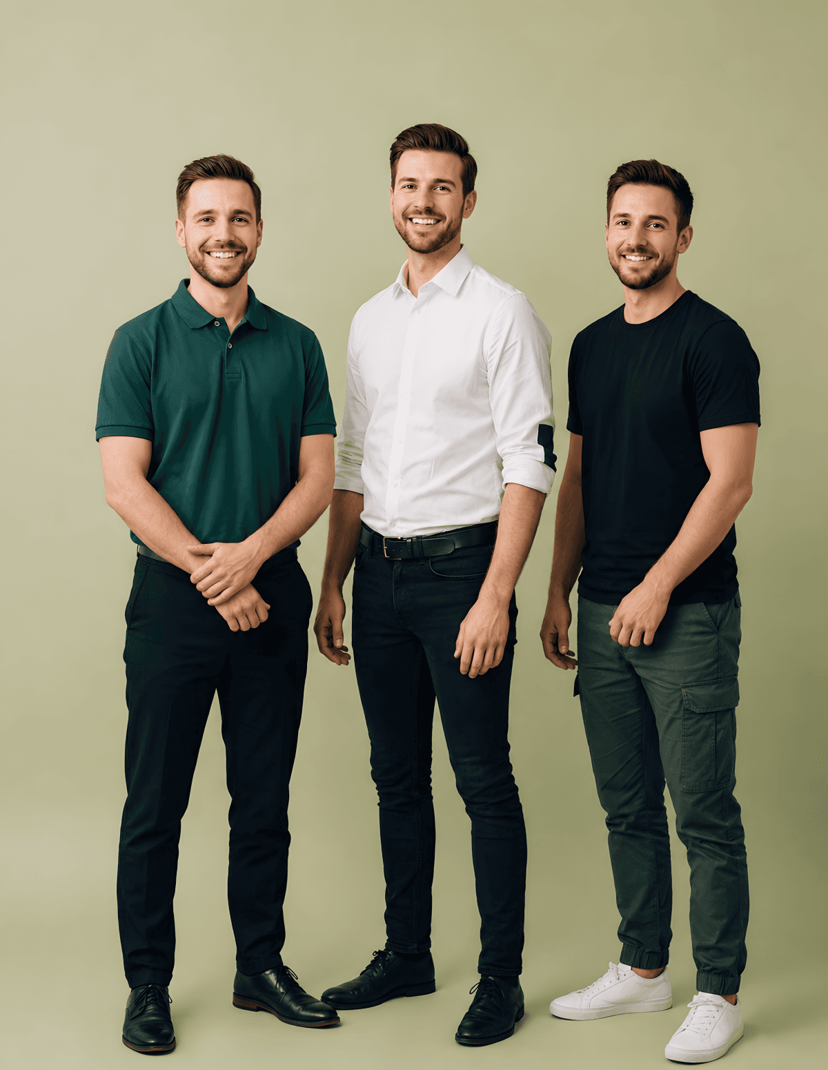 Team of three people collaborating and working together
