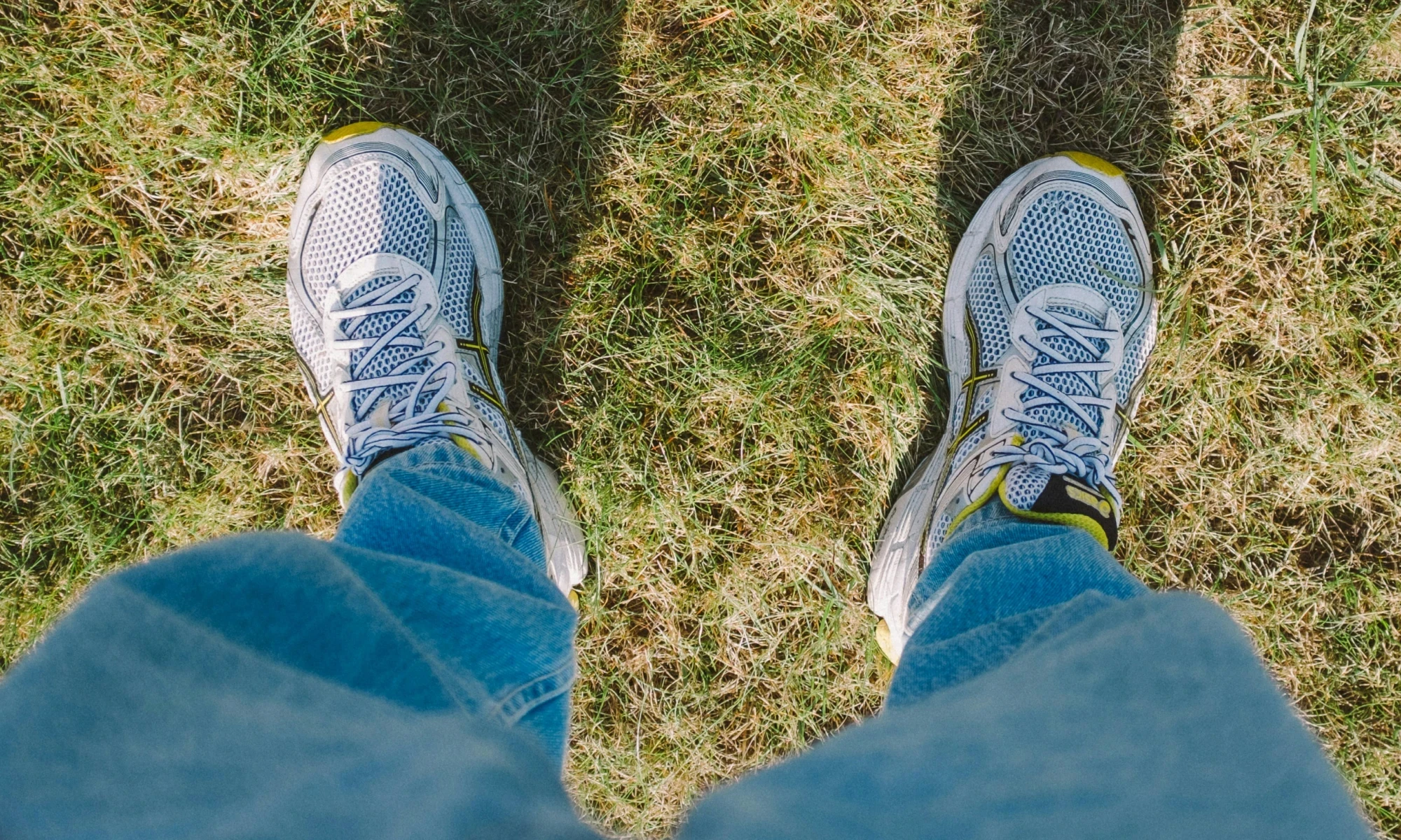 Asics looking down at shoes