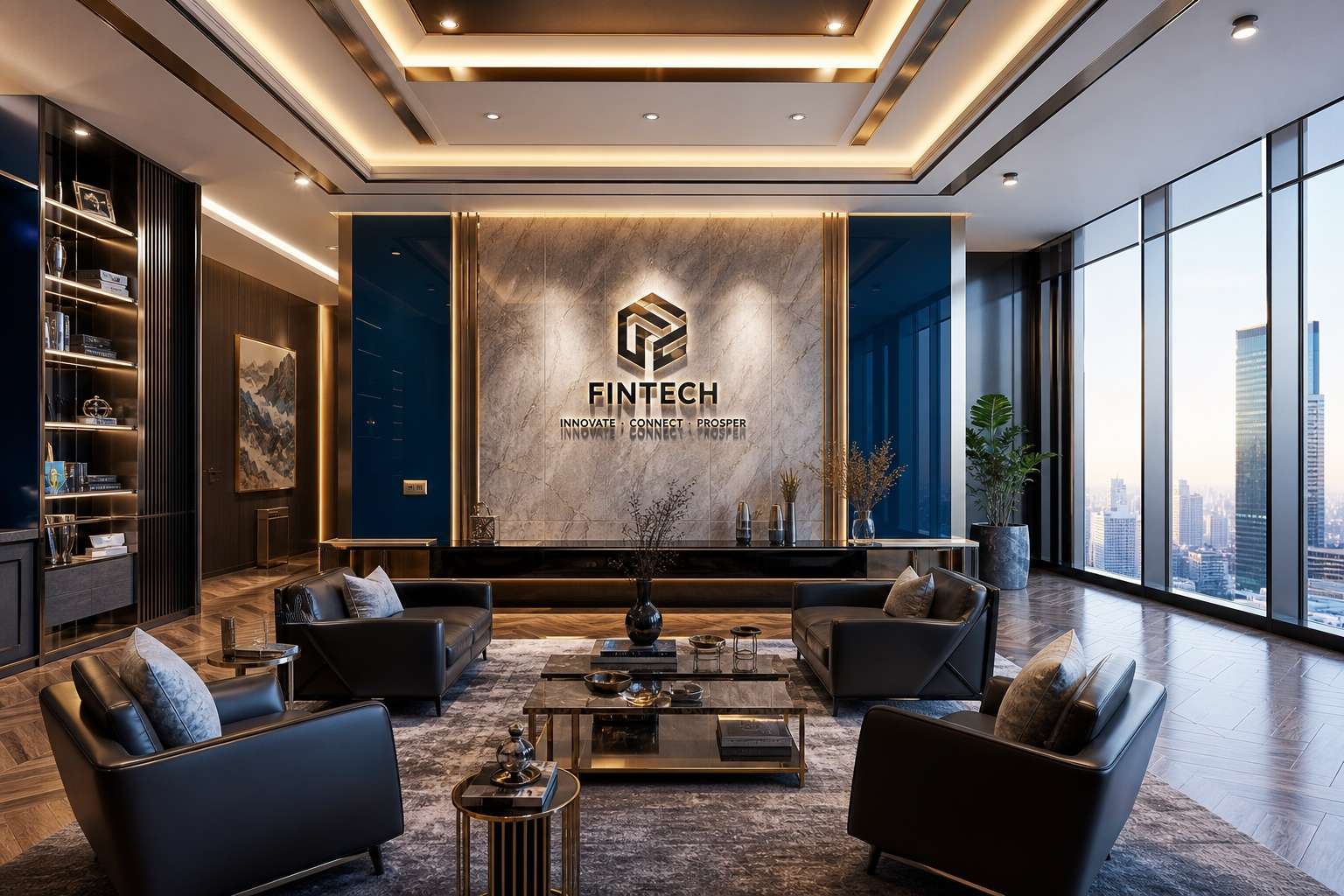 商務人士阻截倒下木塊,寓意企業風險管理與商業保險保障,背景有財務報表及錢罌。