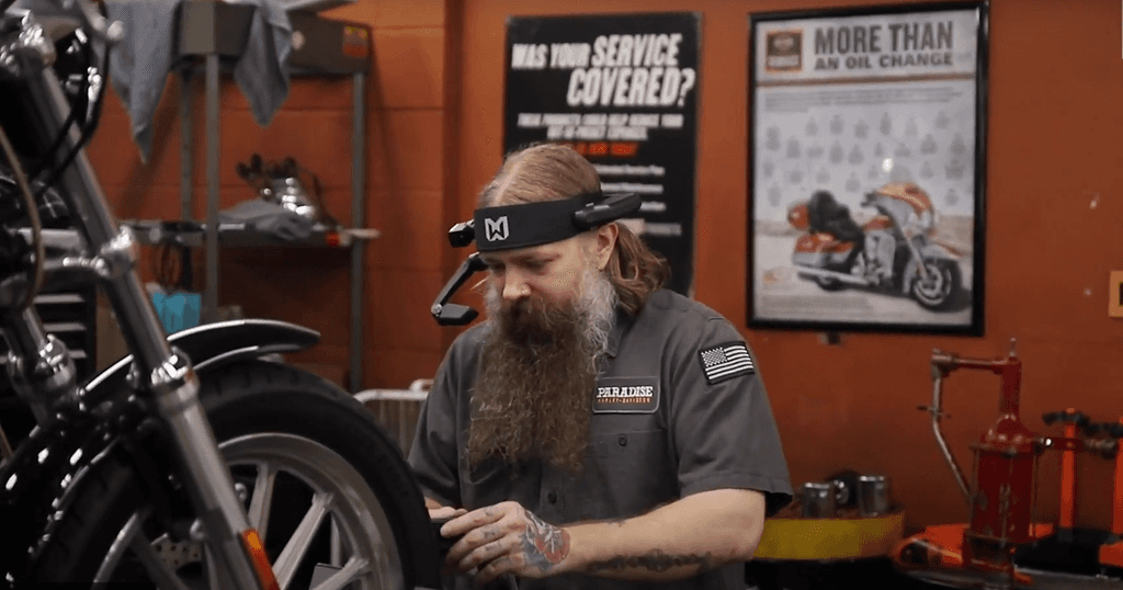 Harley Davidson service engineer wearing a RealWear headset