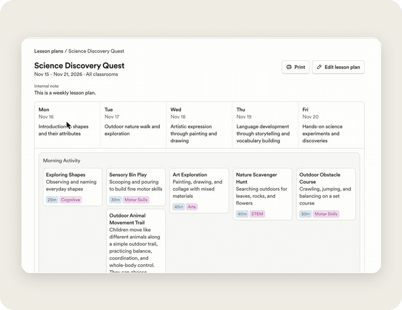 Playground lesson plan in the new clean read-only review view for approvals