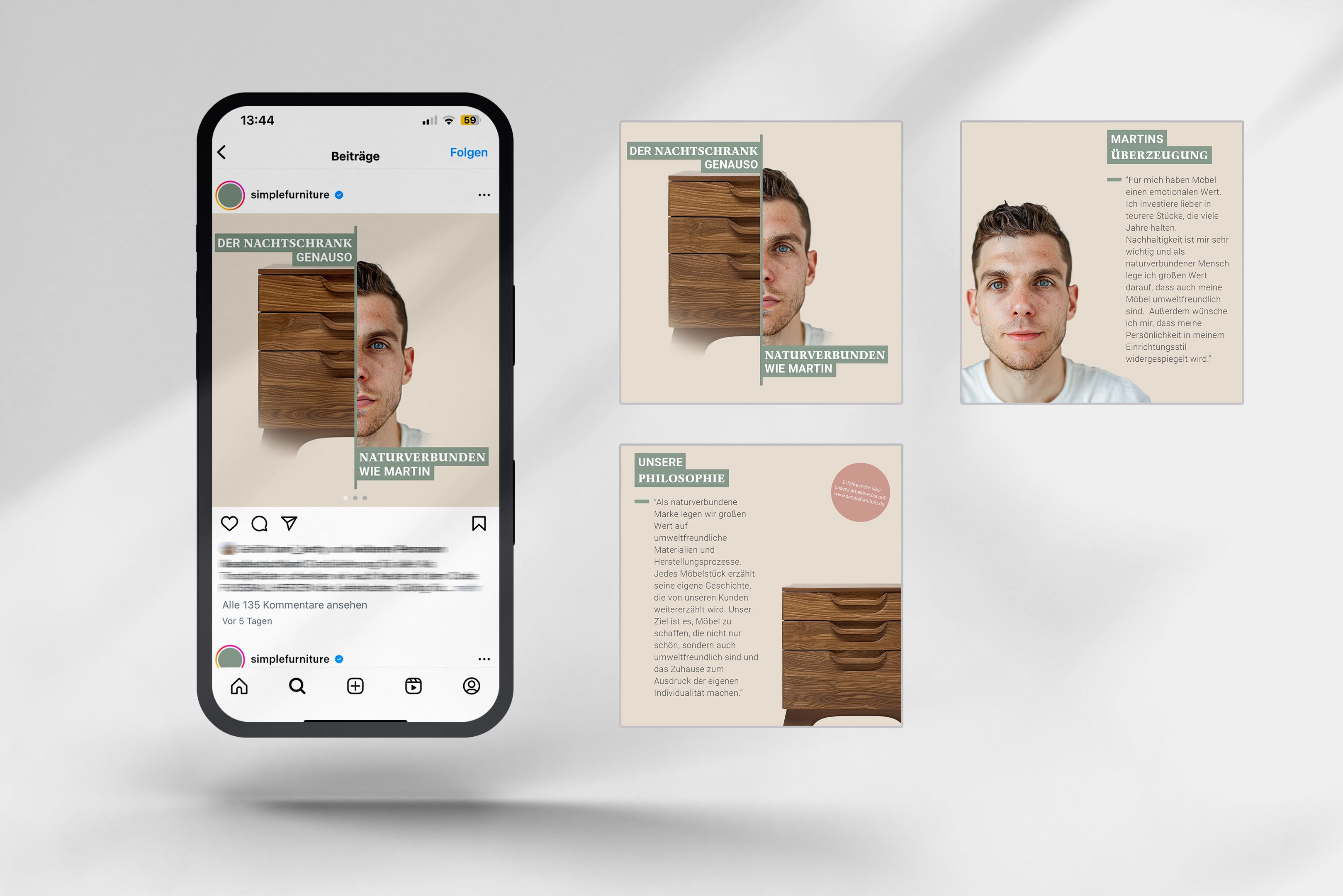 Social-Media-Posts für Simple Furniture im Corporate Design