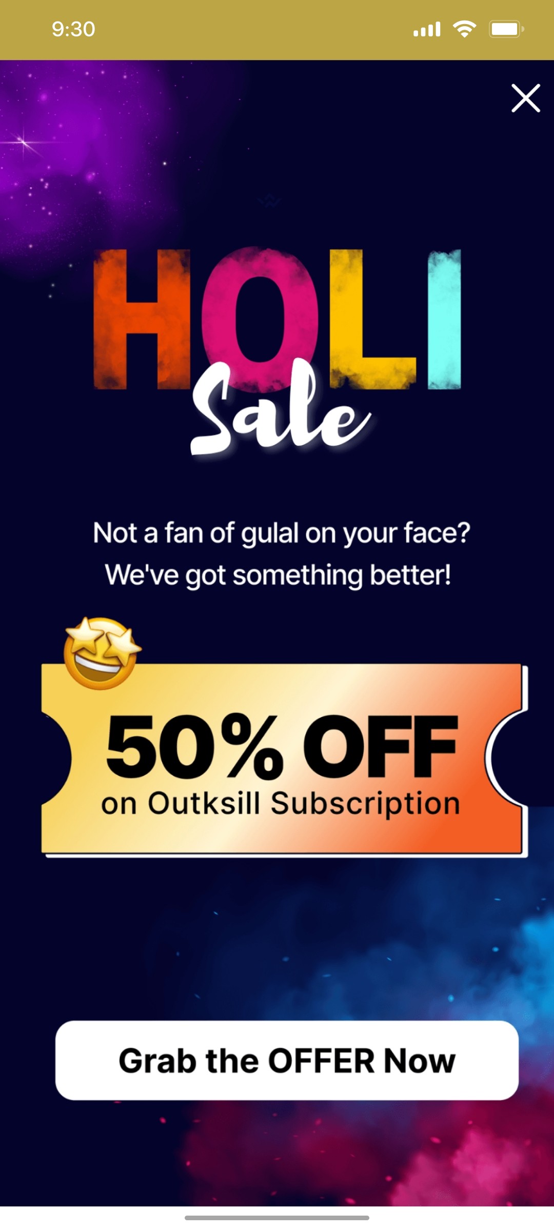 Outskill Holi sale screen