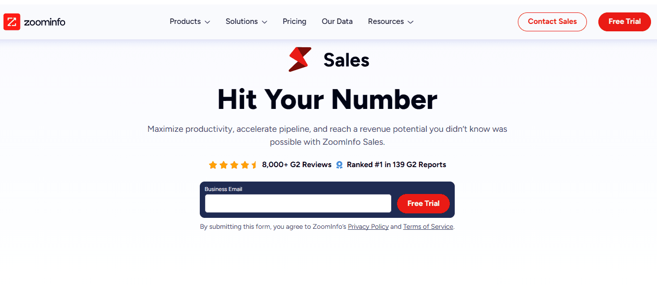 ZoomInfo SaaS landing page