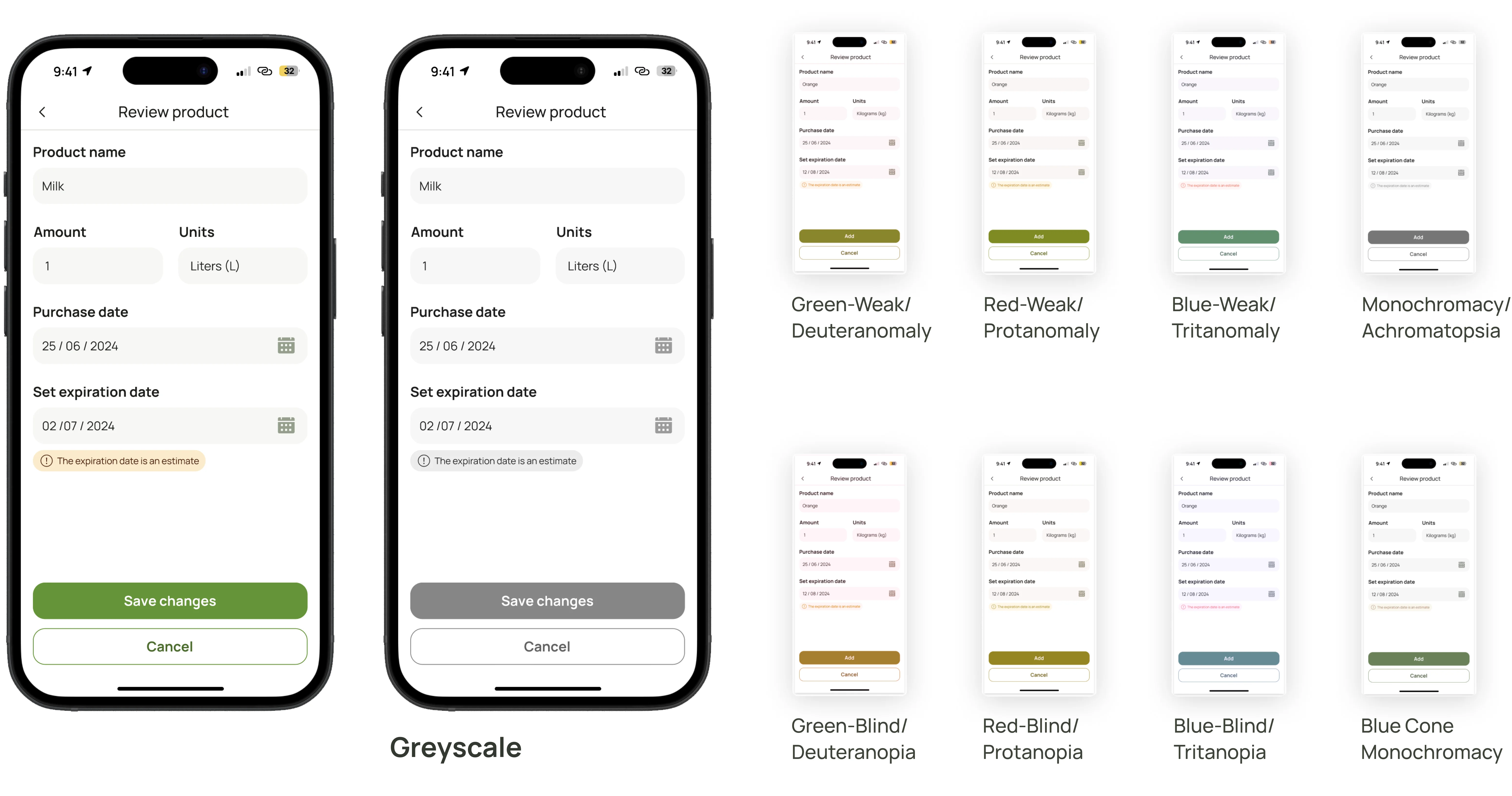 Accessibility for color blindess of My Pantry main screen