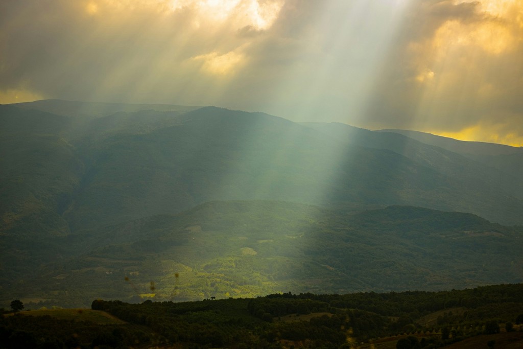 Sunrays falling of the hills of sakleshpur