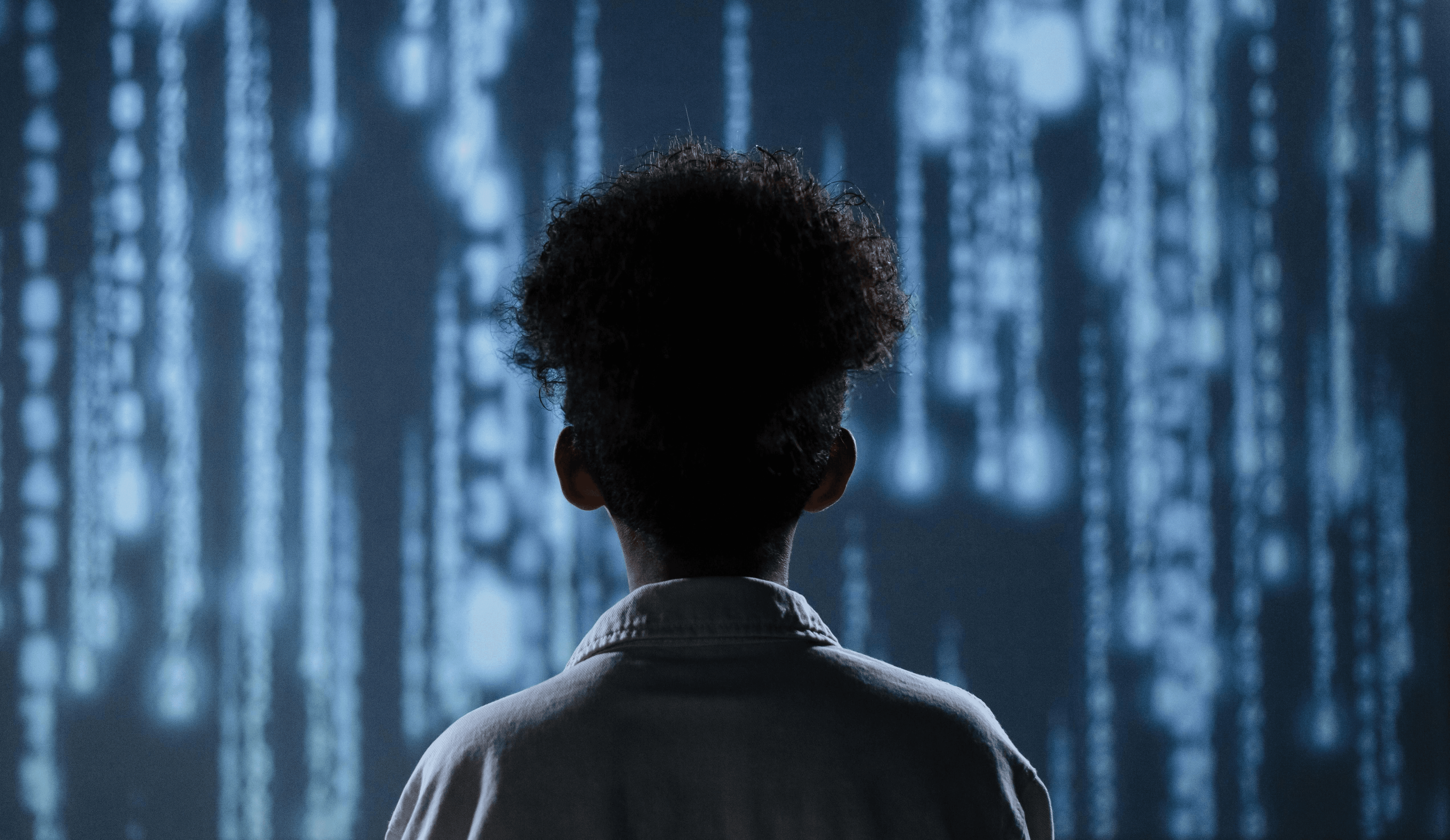 a blue background with lines and dots