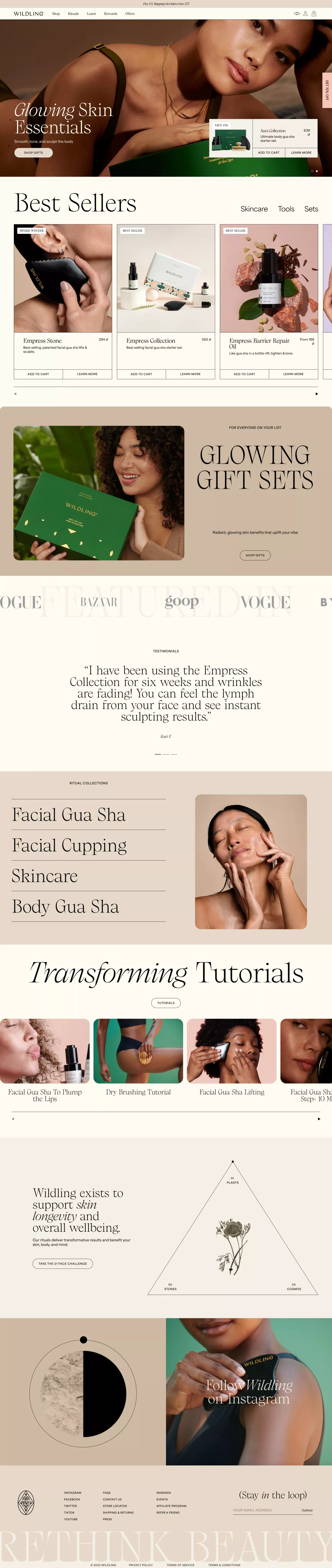 Wildling: Gua Sha Tools & Vegan, Cruelty ecommerce page screenshot showcasing Beauty and Ecommerce design