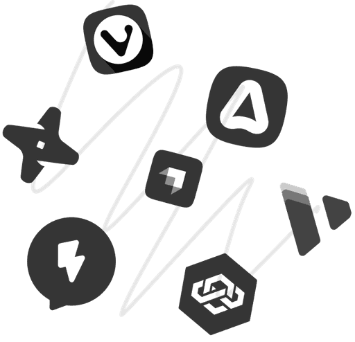 Illustration of scattered app icons symbolizing tool overload and lack of focus.