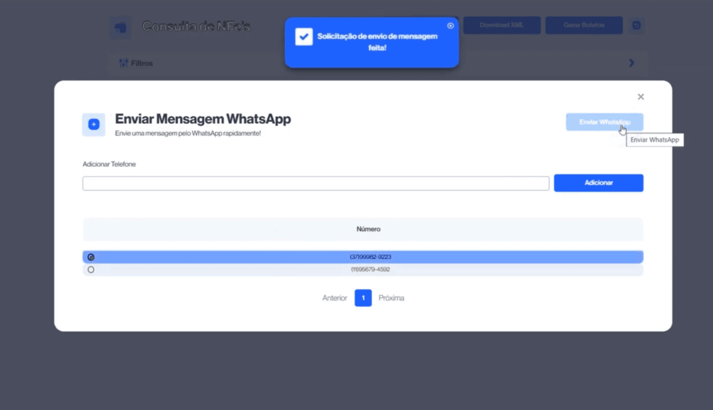Enviar XML da NF para o cliente via WhatsApp
