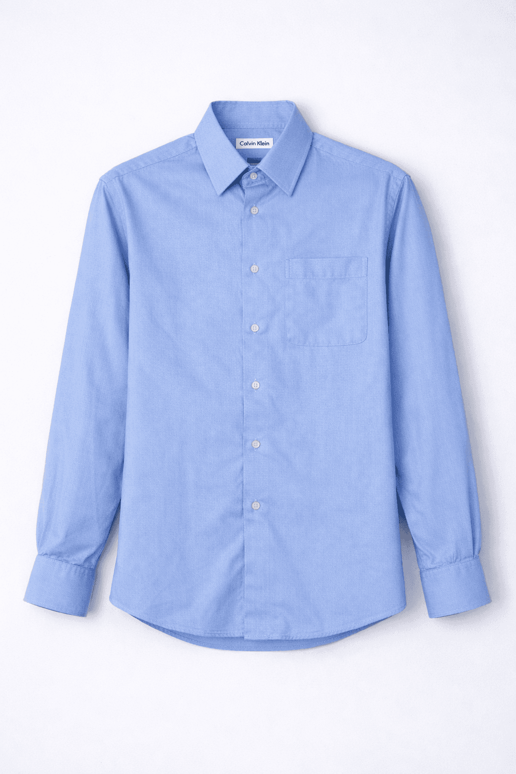 Light blue long-sleeve button-up shirt on a white background