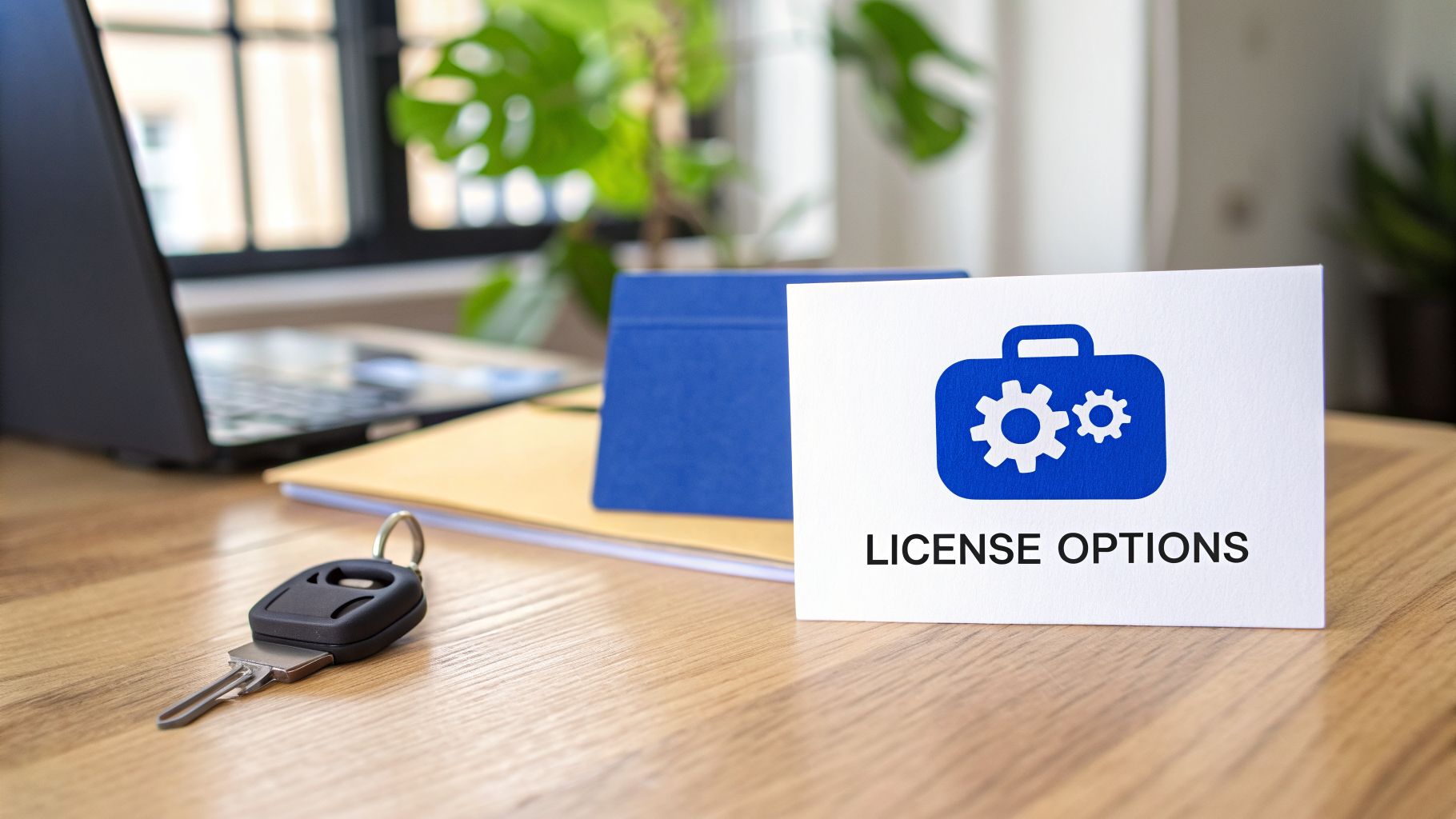 A white card displays 