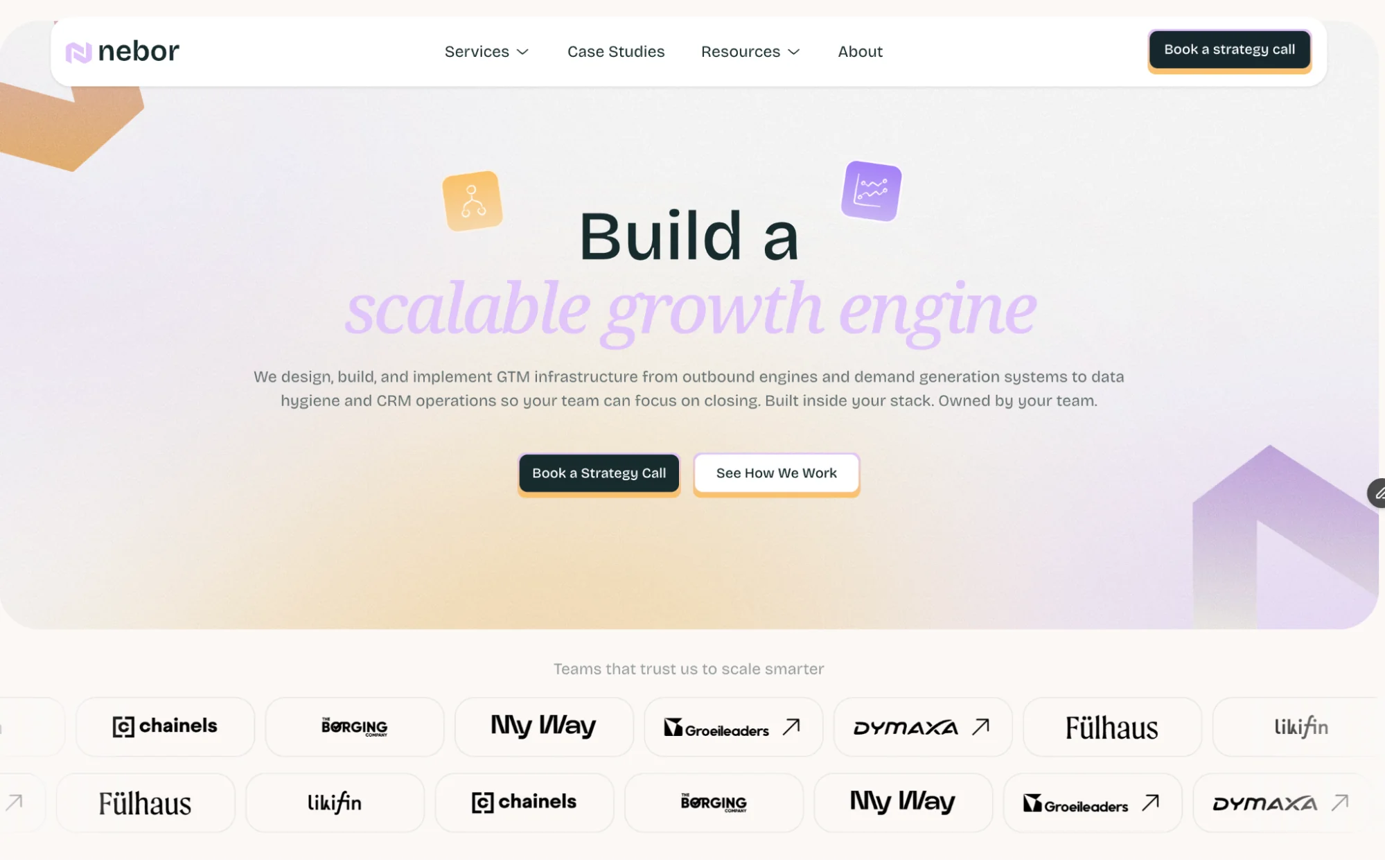 Nebor homepage: GTM infrastructure agency and Sopro alternative for outbound and lead generation