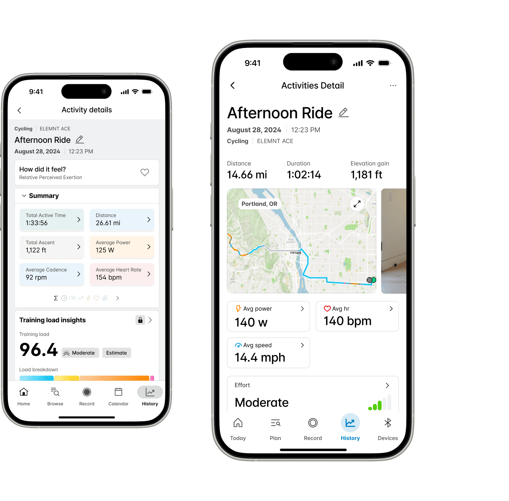 Image of Wahoo fitness app before and after screen