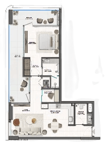 Floor plan of a 1-bedroom apartment at Derby Heights, showcasing room layout and dimensions for potential residents.