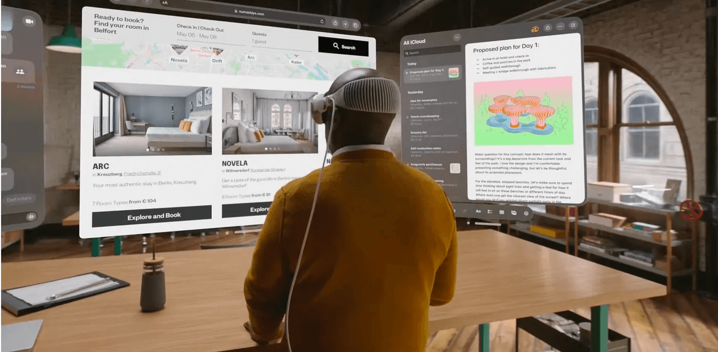 person with apple vision pro searching in the web.