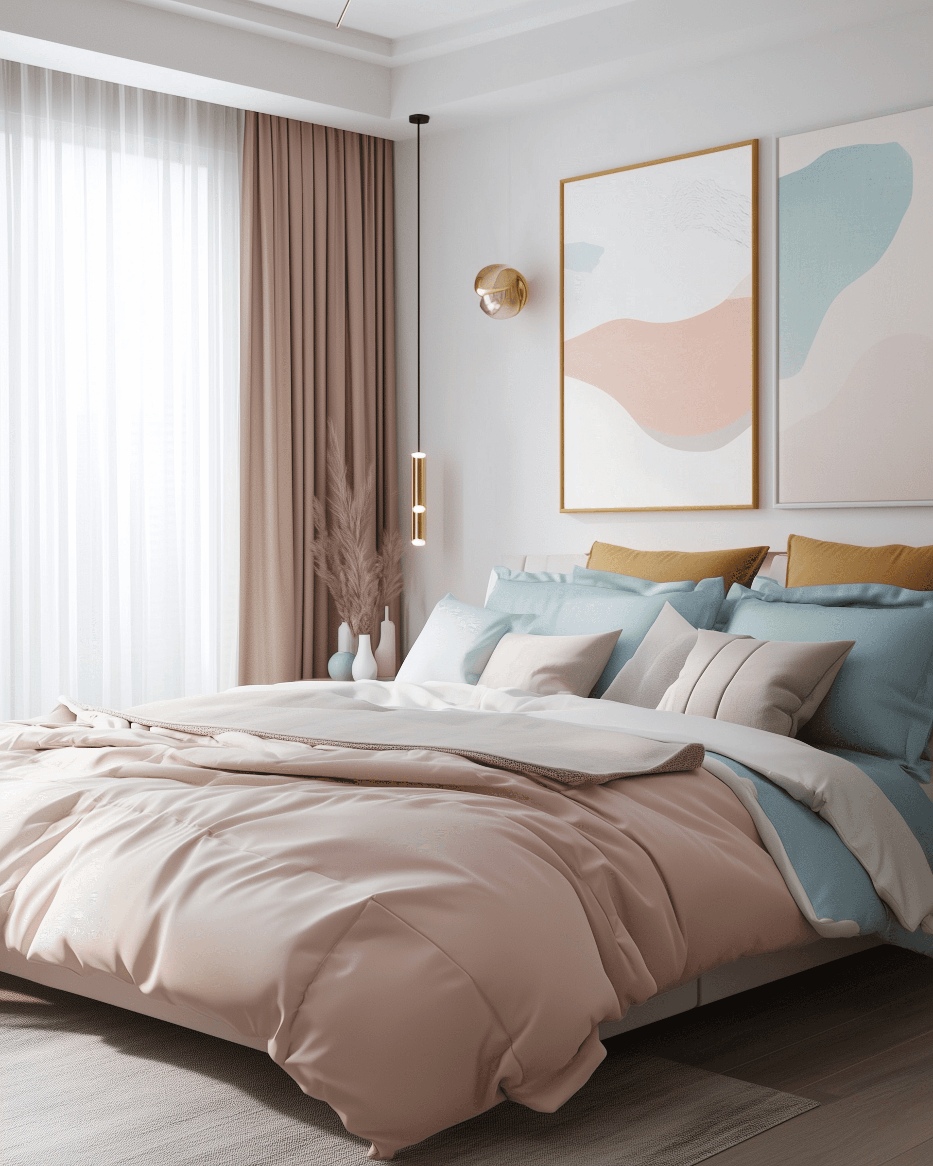 Bedroom interior with large windows