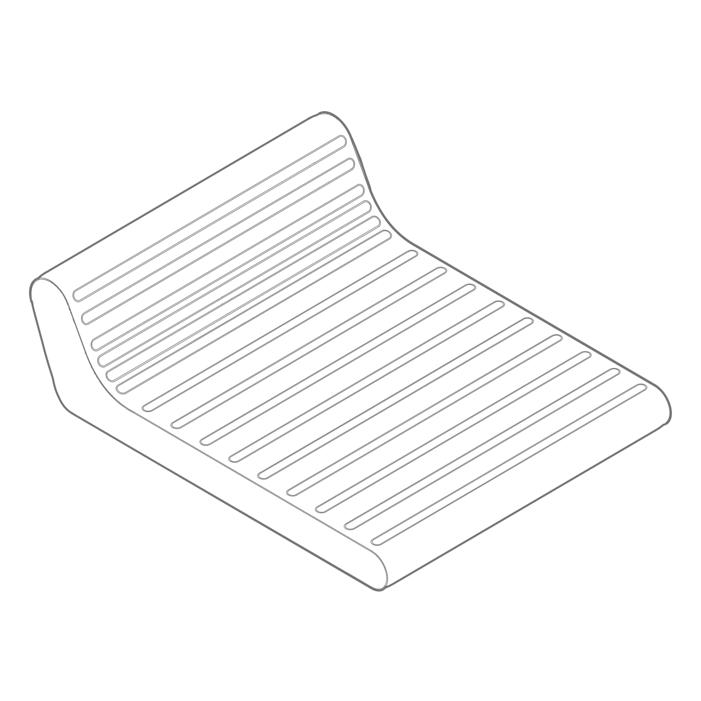 Isometric line drawing of the internal inflatable core of a luxury pool float by Oliver James Lilos — ergonomic contouring for adult lounging comfort.