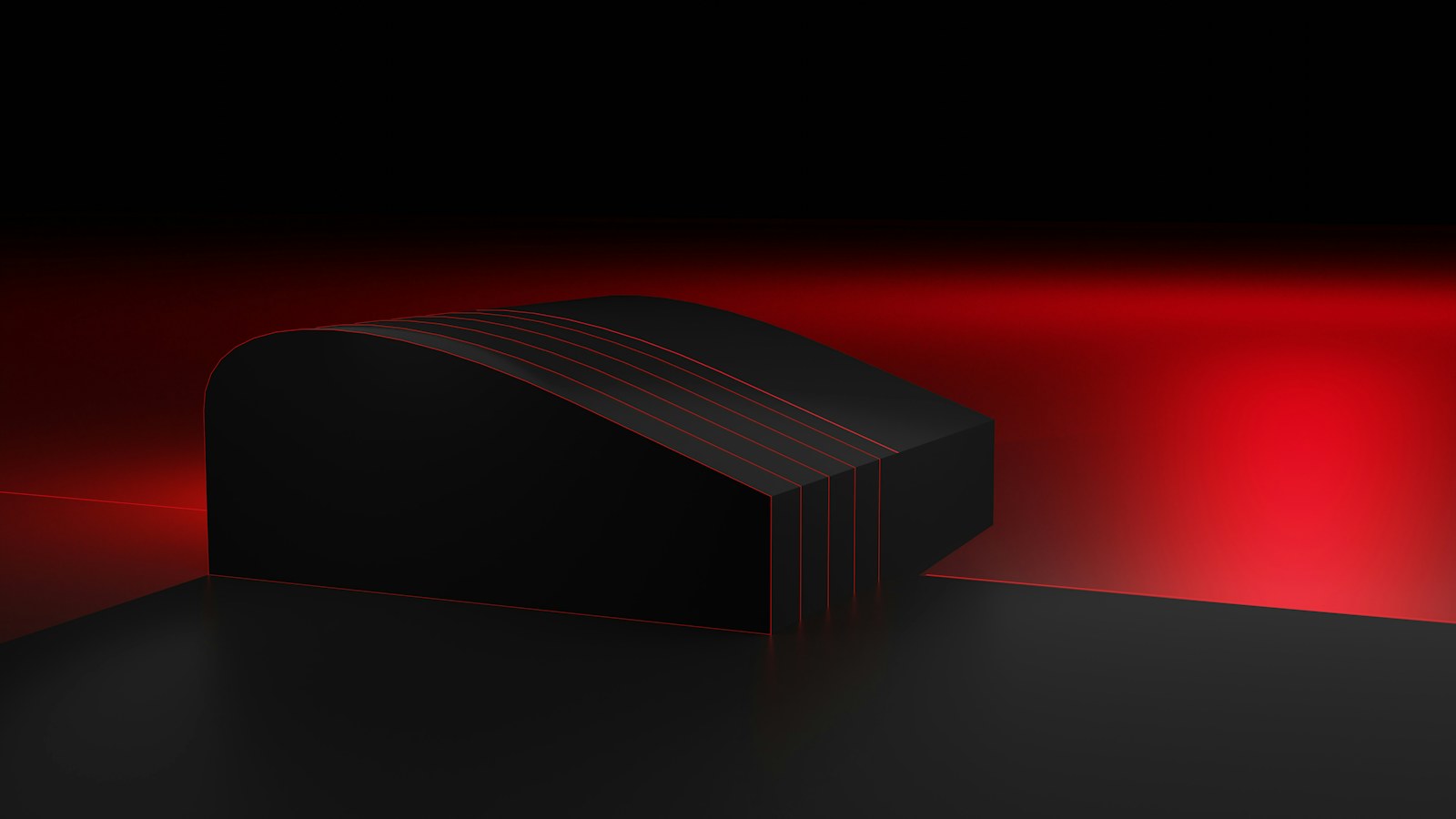 A layered black slab edged with red light lines, like stacked data sources
