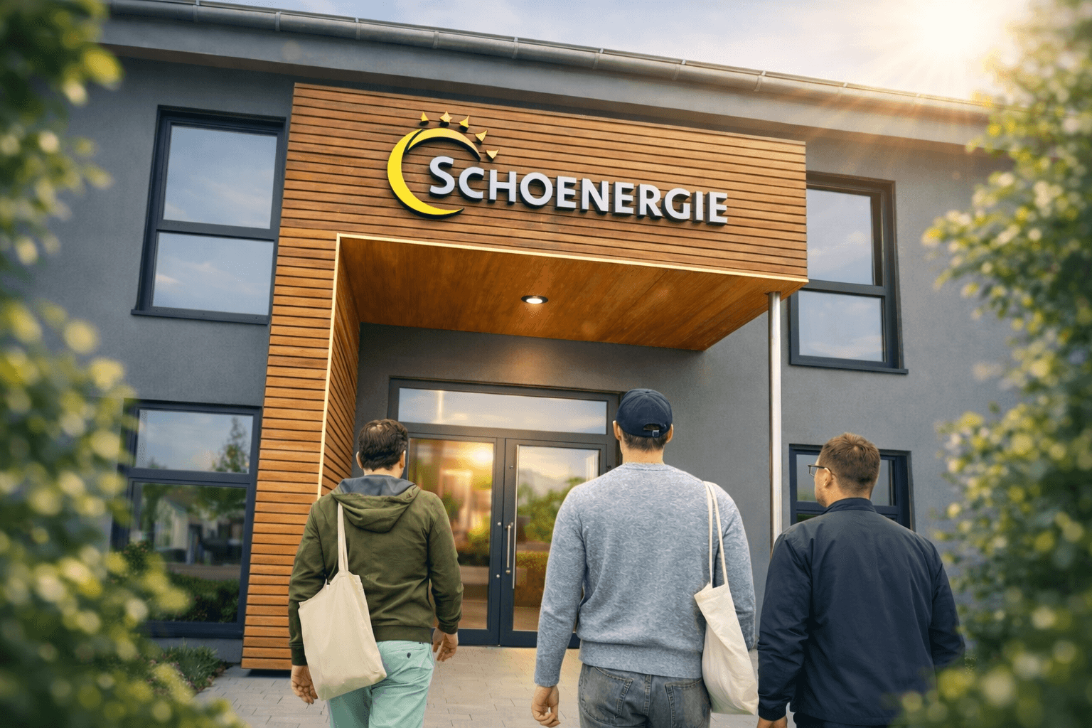 Besuch beim Partner Schoenergie – Photovate Team vor dem Bürogebäude