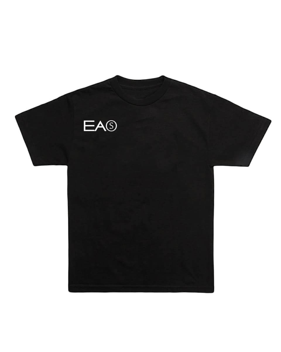 Photo of a black t-shirt with EAS logo.