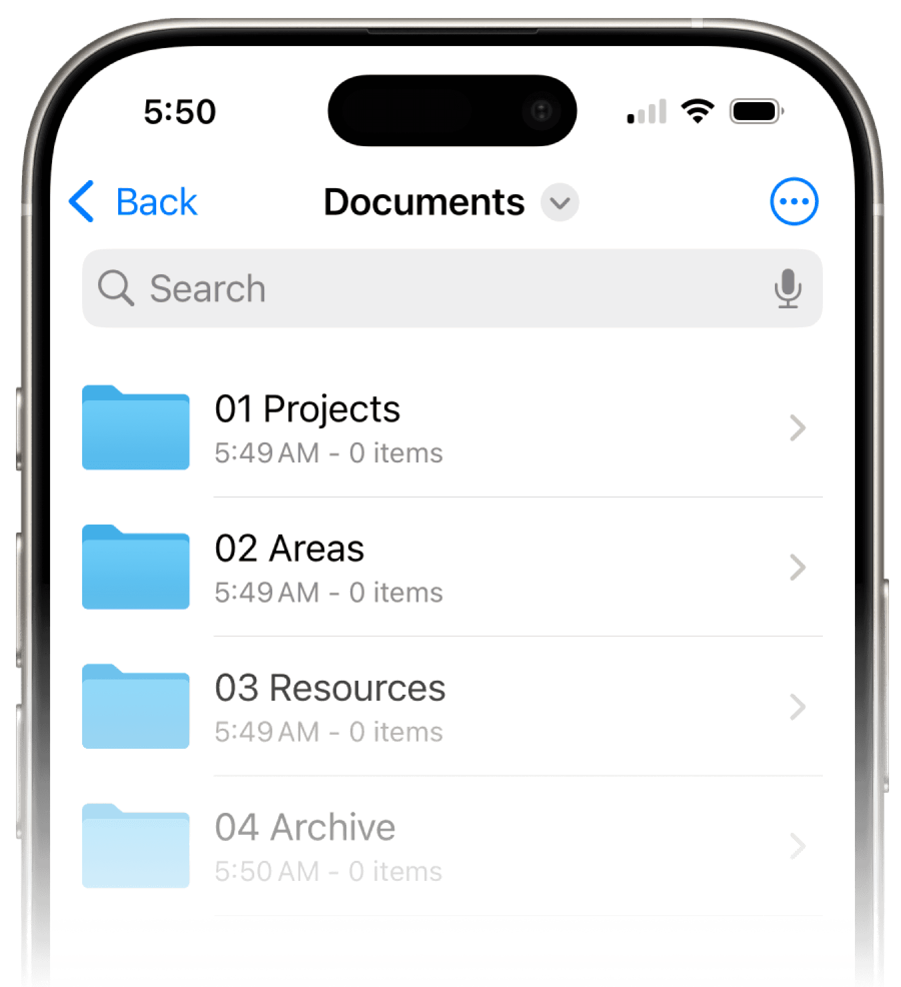 PARA folders in the Files app on iPhone