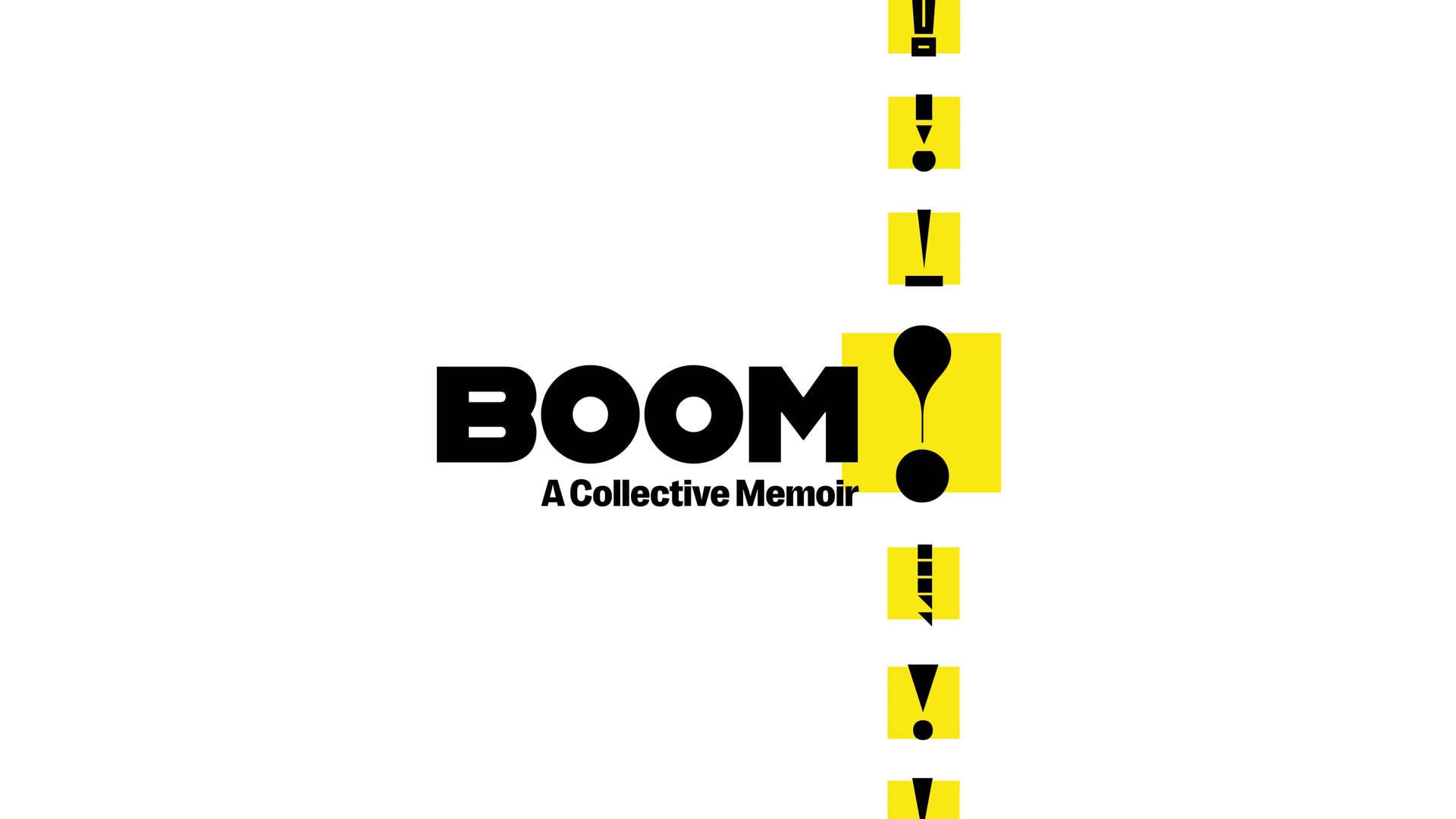 A collage of design elements featuring various books and a smartphone displaying the BOOM! app interface, showcasing the theme of "BOOM! A Collective Memoir," which celebrates baby boomers' life experiences through storytelling.