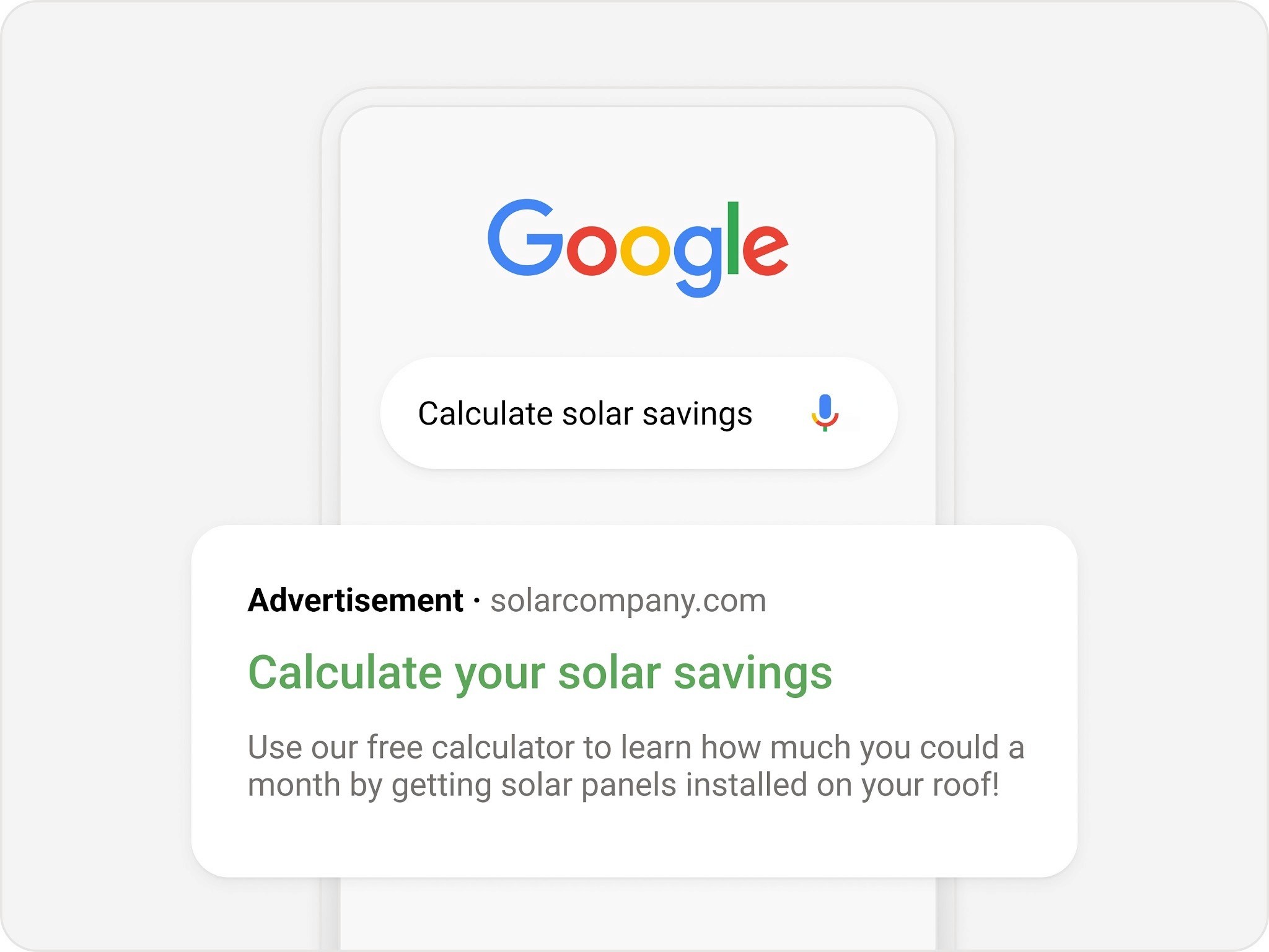 Adtertisement for calculator solar savings with google