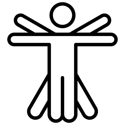 Line art icon of human body anatomy for yoga teacher training theory modules.