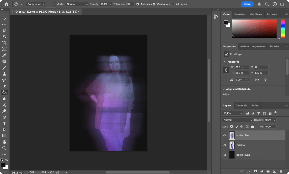 Photoshop UI adding motion blur