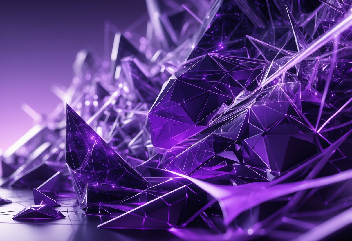 An abstract purple illustration with intricate shapes and glowing light effects symbolising fintech strategy and innovation.