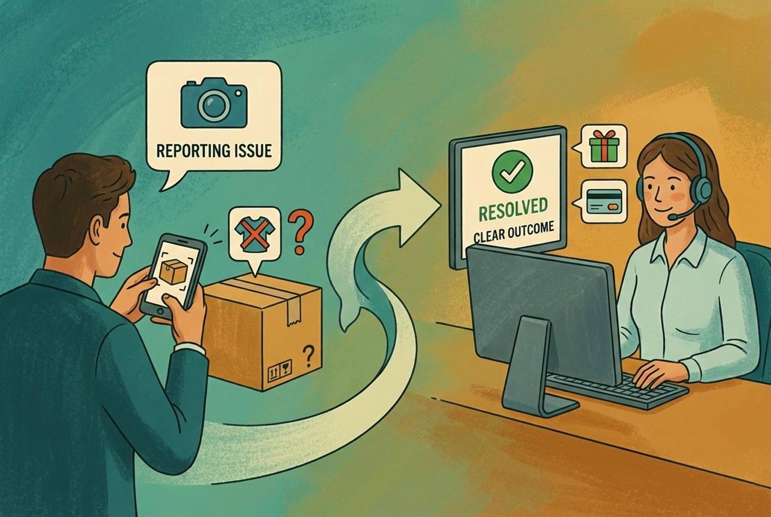 Illustration showing how retail teams handle missing or substituted items with clear exception workflows.